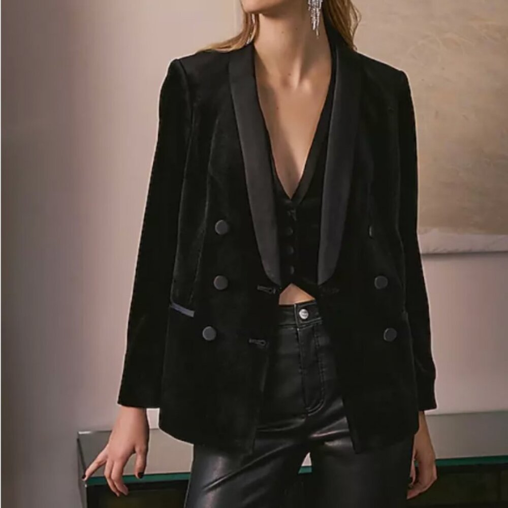 Express Black Velvet Collar Double Breasted Tuxedo Blazer NWT